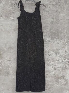 Trixxi Y2K Black Metallic Tie-Shoulder Wide-Leg Jumpsuit Size XL Junior
